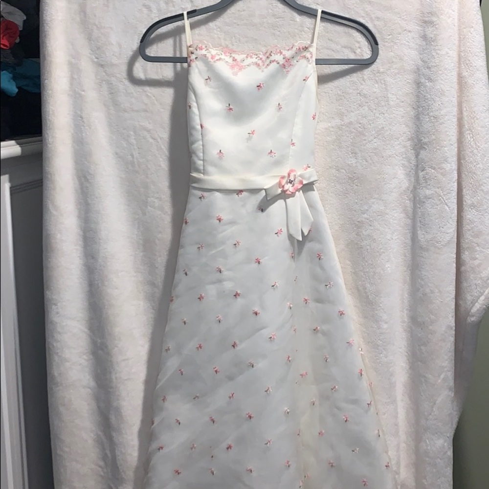 Girl’s White and Pink Floral Cinderella Dress